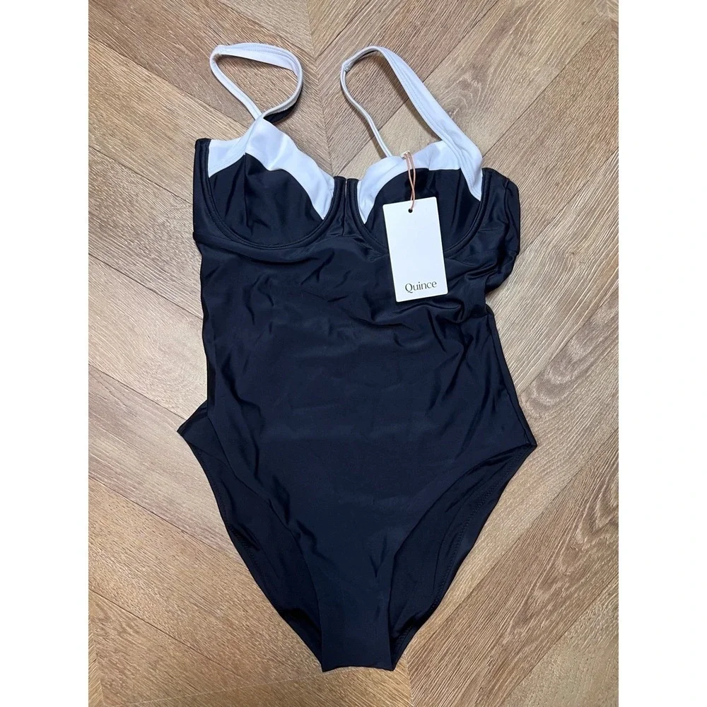 Quince‎ Italian Underwire One Piece Swimsuit Black & White Size Medium NWT